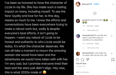 Hilary Duff post on Instagram. 